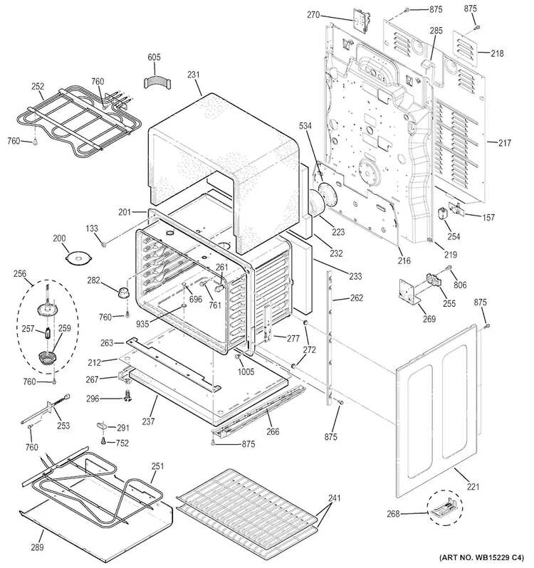 Lower Oven Diagram and Parts List for JB870SF2SS  General Electric Range