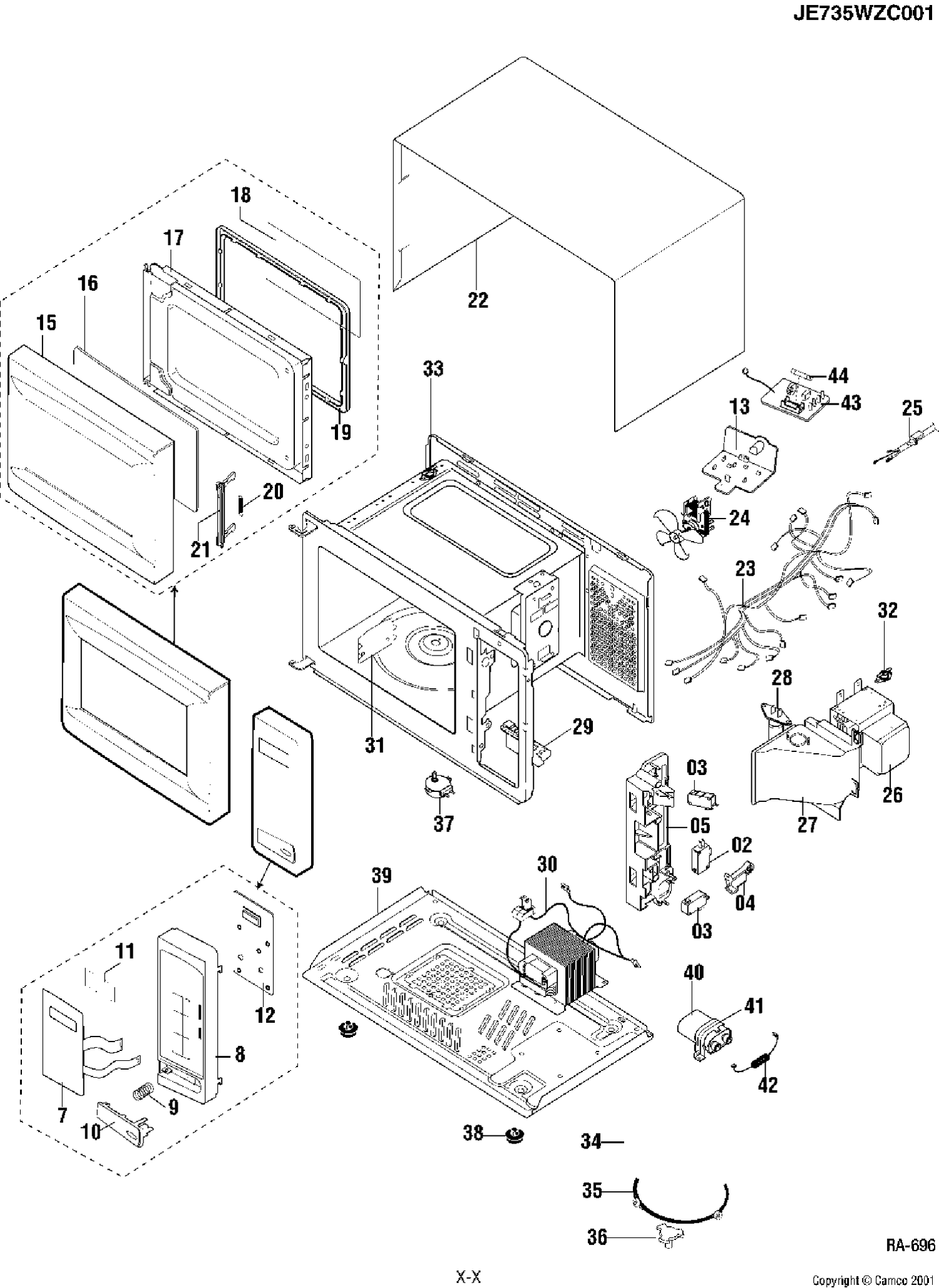 UNIT PARTS Diagram and Parts List for JE735WZC001  General Electric Microwave