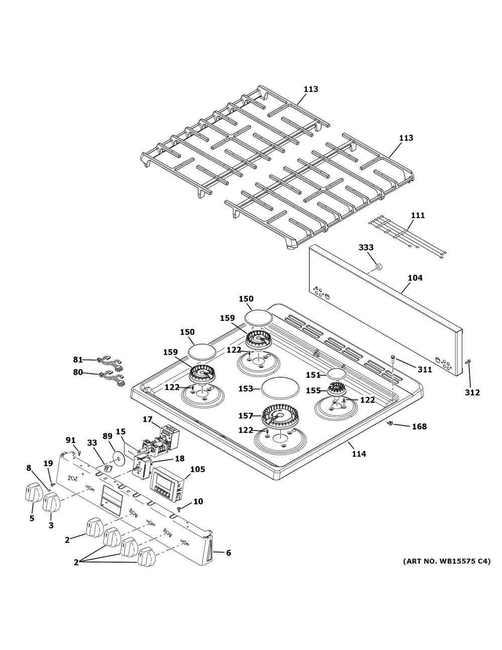 Control Panel And Cooktop Diagram and Parts List for QGAS740RM3SS  General Electric Range