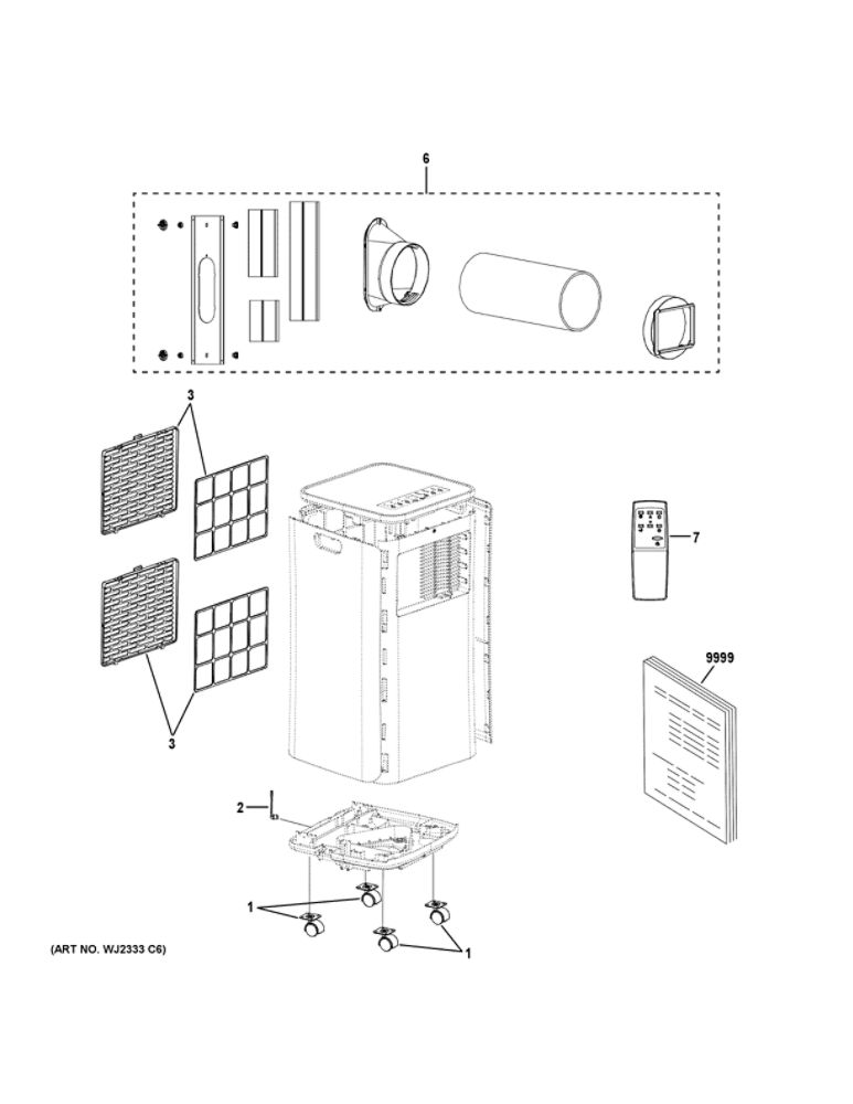 Portable Air Conditioner Diagram and Parts List for APFD06JALWG1  General Electric Air Conditioner