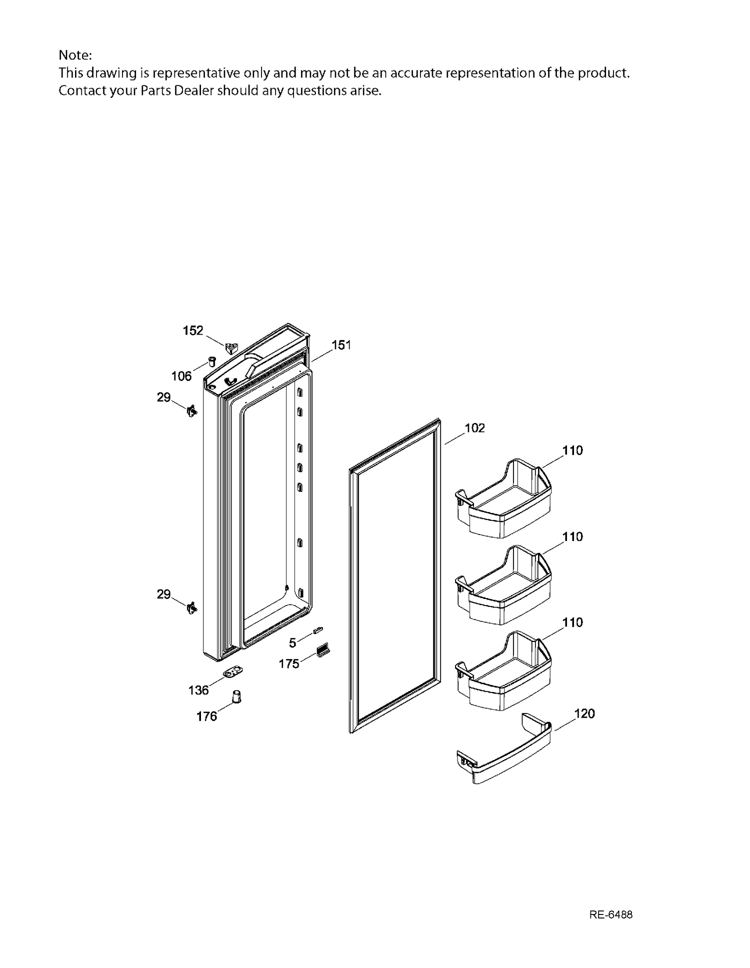FF DOOR RH Diagram and Parts List for PFE24JMKAKES  General Electric Refrigerator