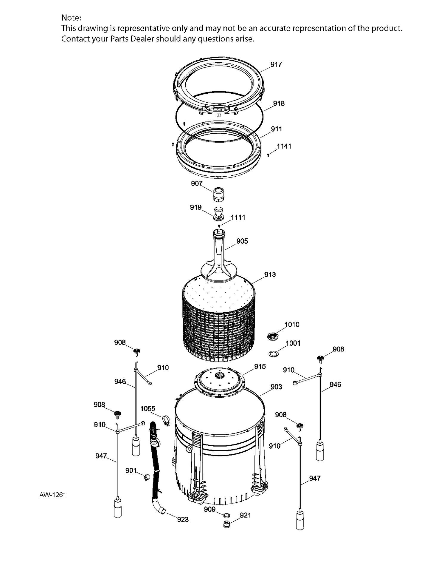 TUB WASHER Diagram and Parts List for GUAP270EM4WW  General Electric Dryer