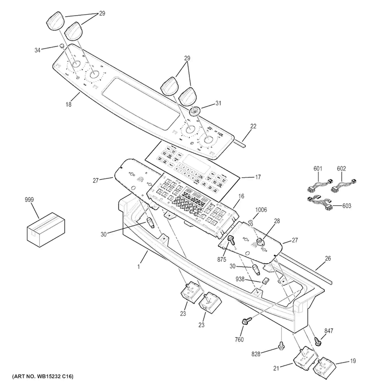 Control Panel Diagram and Parts List for JS750DF3WW  General Electric Range