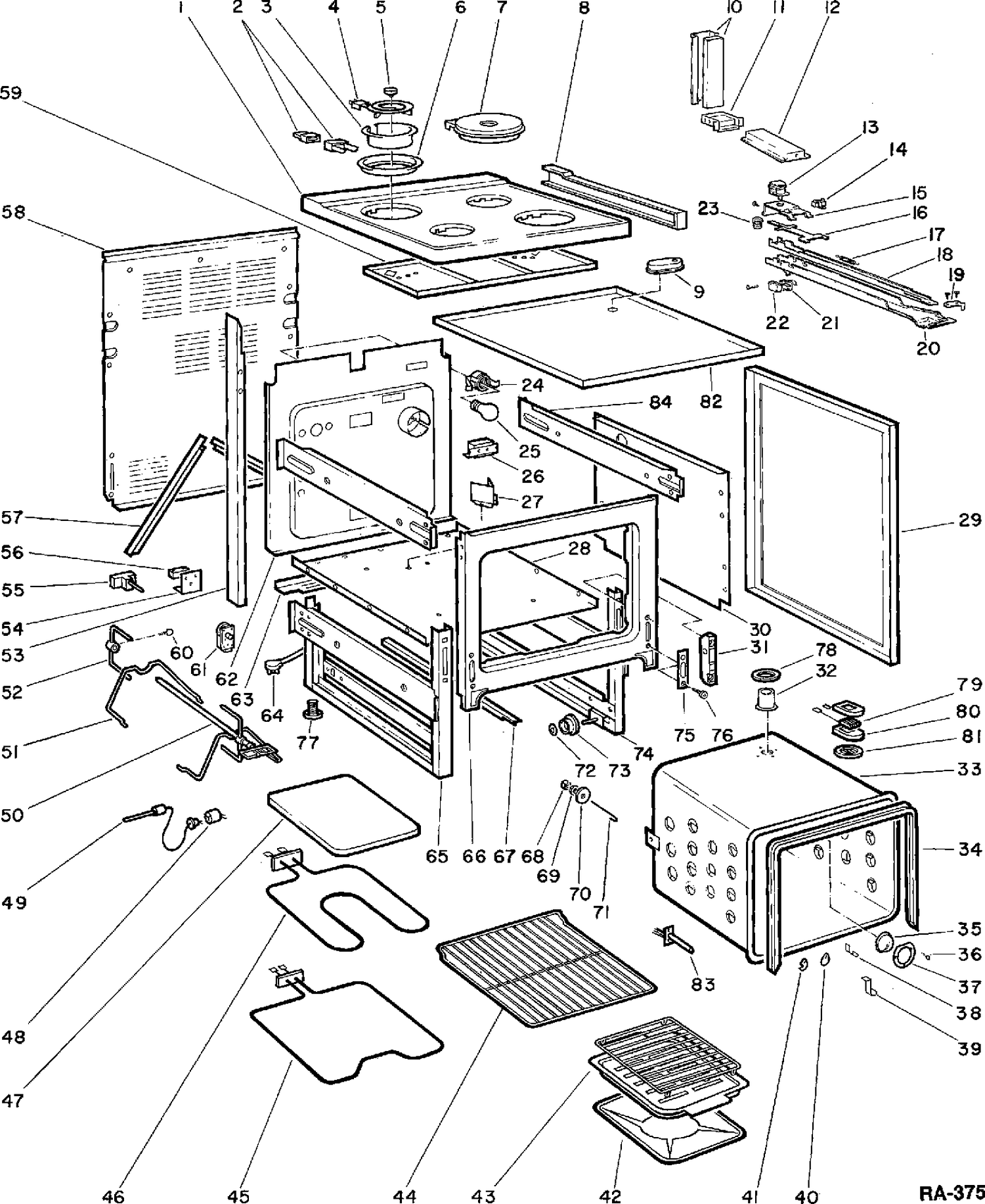 CHASSIS Diagram and Parts List for CSS3080P-1  General Electric Range