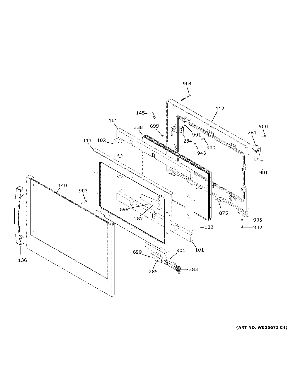 Upper Door Diagram and Parts List for PTD700RSN1SS  General Electric Wall Oven
