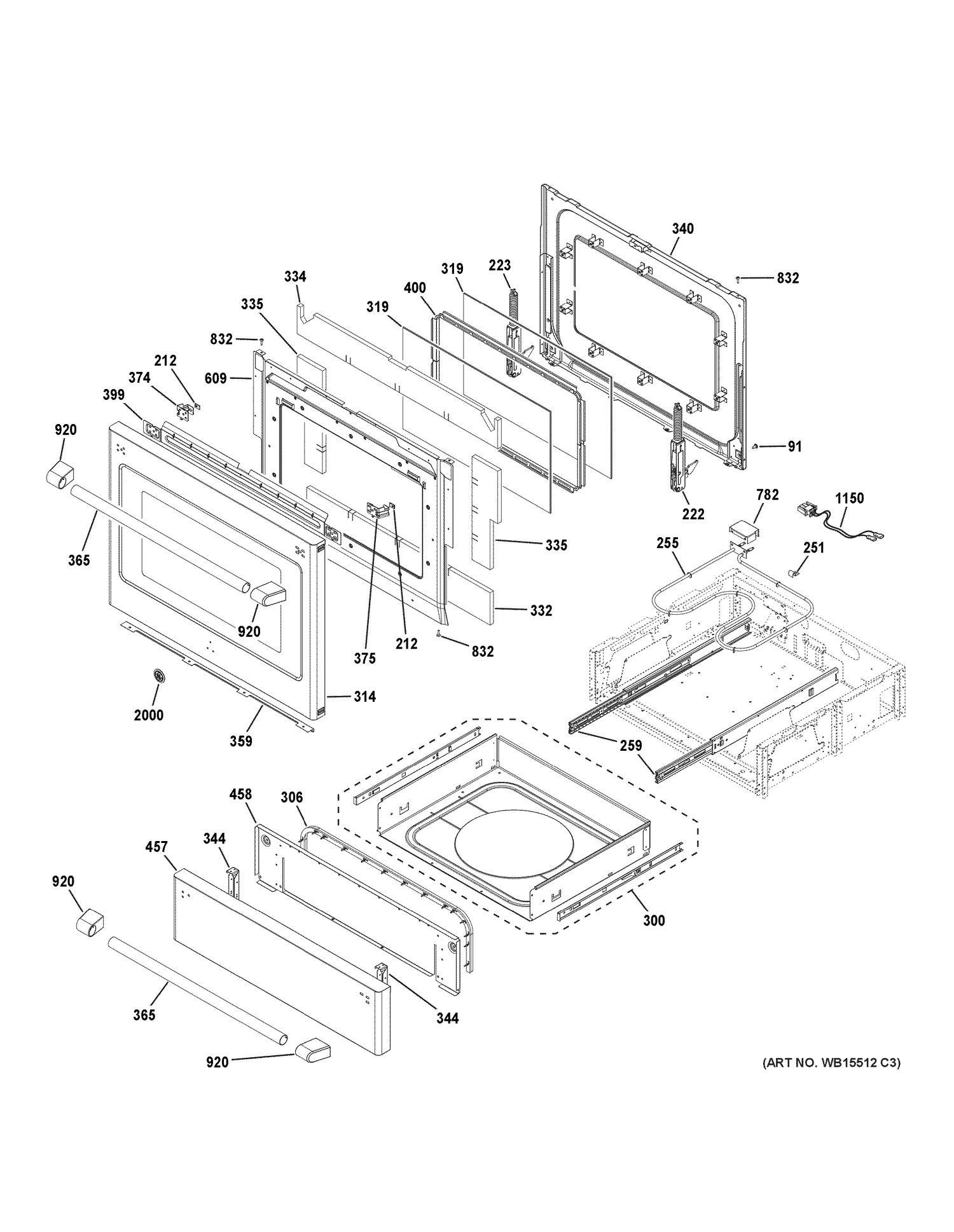 DOOR & DRAWER PARTS Diagram and Parts List for CGS986EEL1DS  General Electric Range