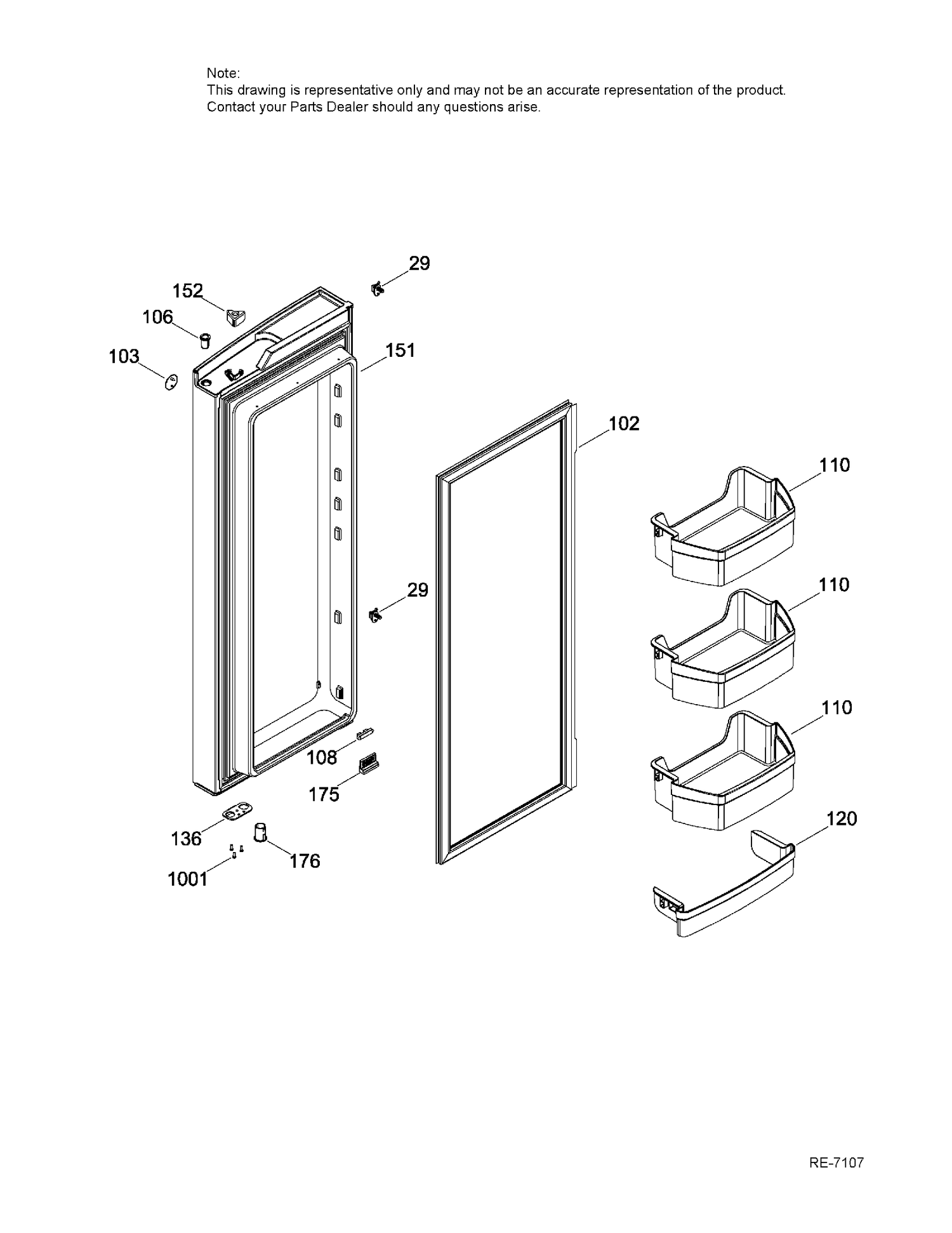 FRESH FOOD DOOR RIGHT Diagram and Parts List for PFE24JMKBKES  General Electric Refrigerator