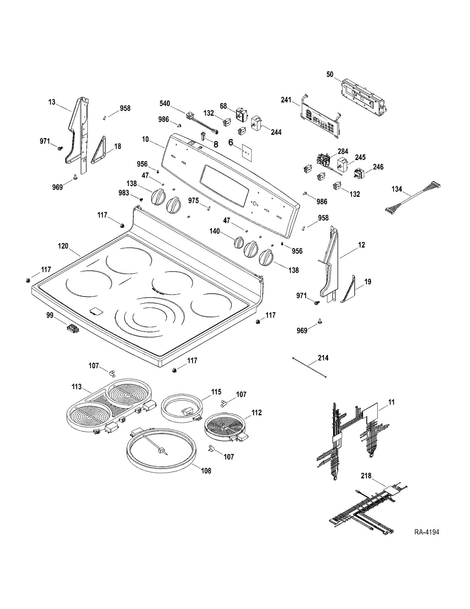 CONTROLS-COOKTOP Diagram and Parts List for PCB969DR1WW  General Electric Range