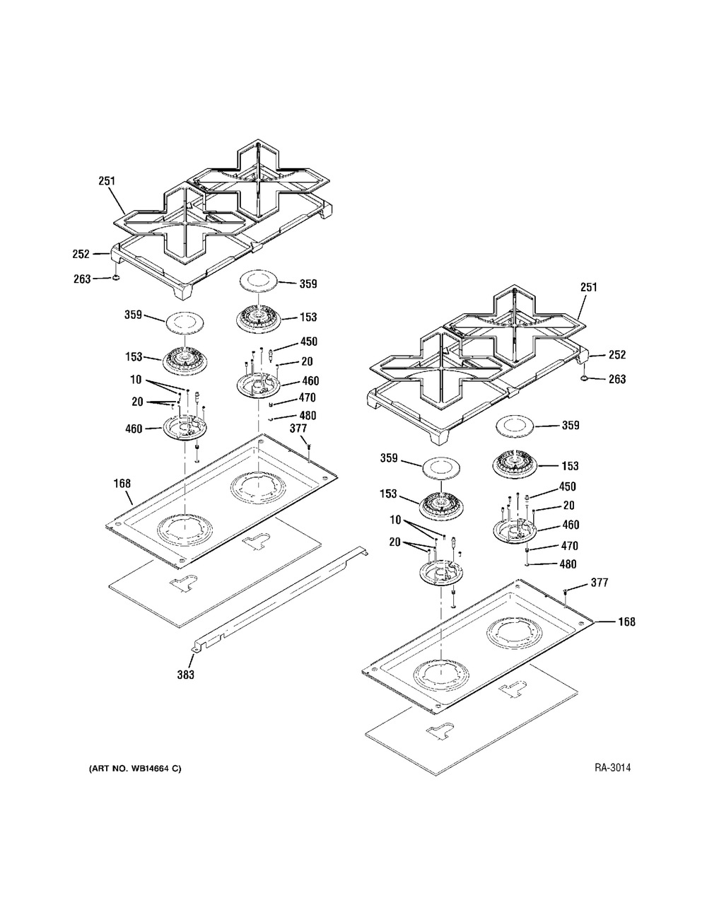 Cooktop Diagram and Parts List for ZIFP360NXLH  General Electric Freezer