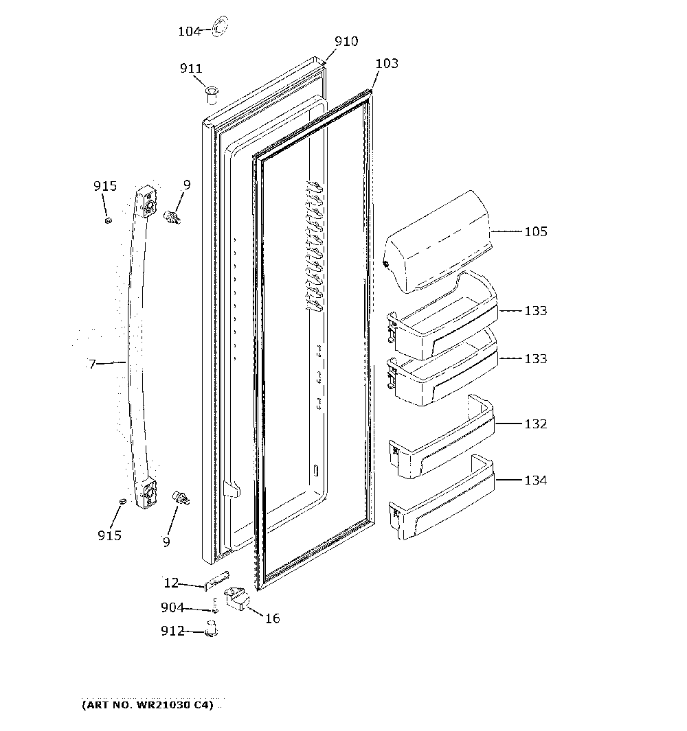 Fresh Food Door Diagram and Parts List for GZS22DGJXFWW  General Electric Refrigerator