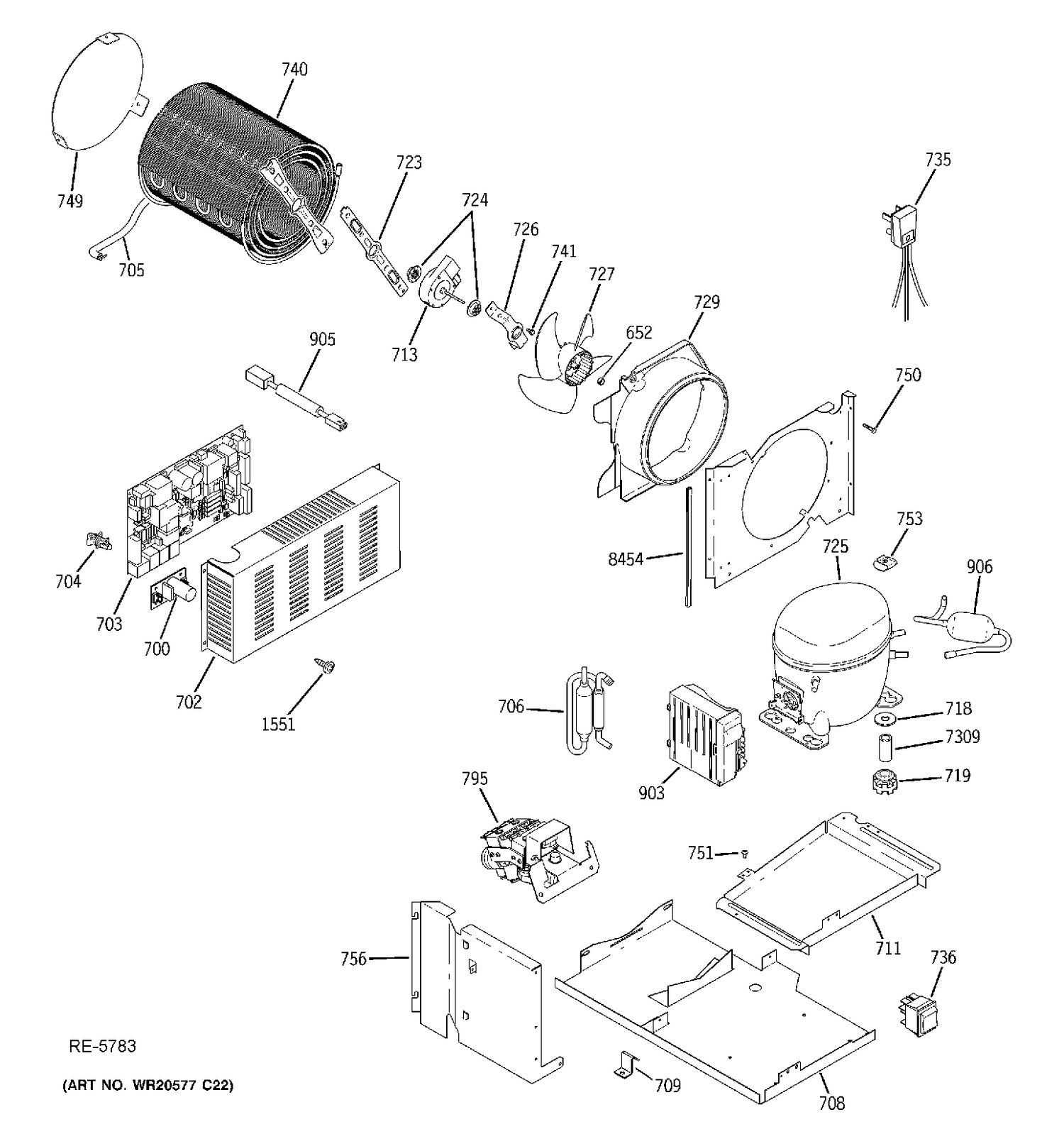 MACHINE COMPARTMENT Diagram and Parts List for ZISS360DXCSS  General Electric Refrigerator