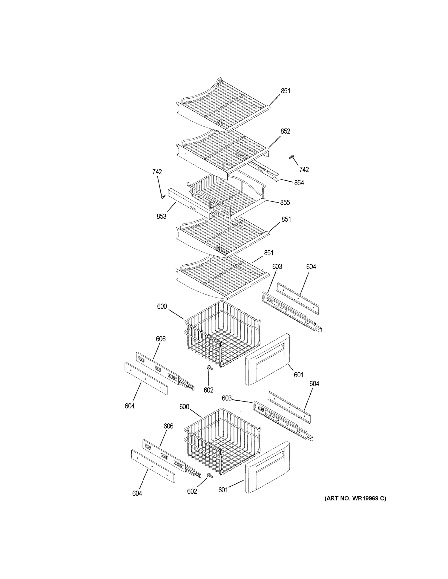FREEZER SHELVES Diagram and Parts List for ZISB420DRK  General Electric Refrigerator