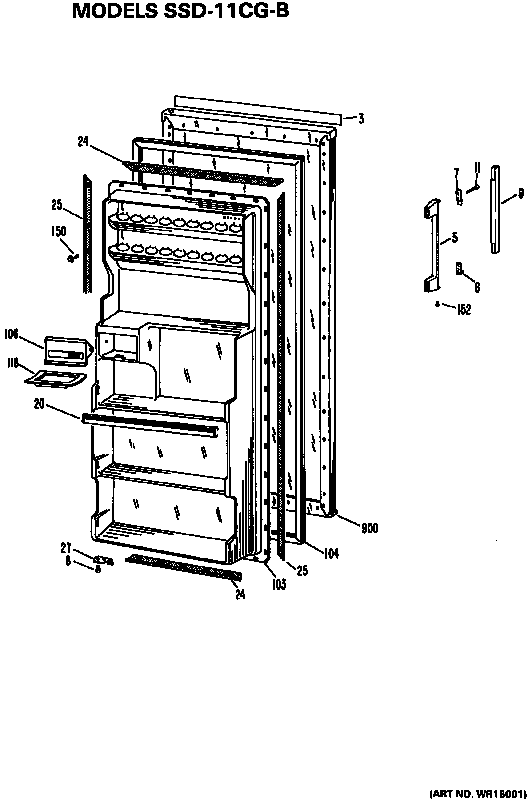 Door Diagram and Parts List for SSD11CGBLWH  Hotpoint Refrigerator