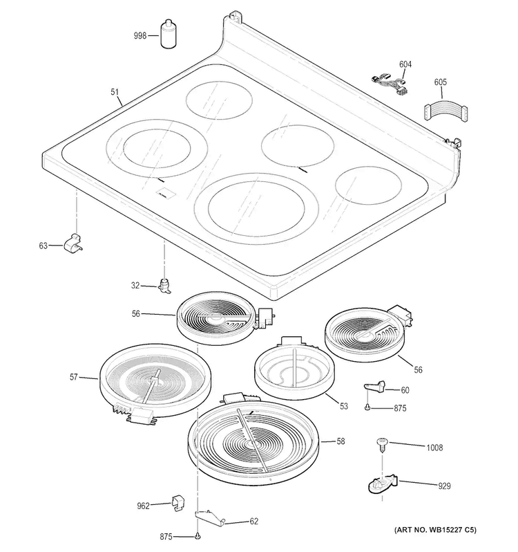 Cooktop Diagram and Parts List for JB750EJ1ES  General Electric Range