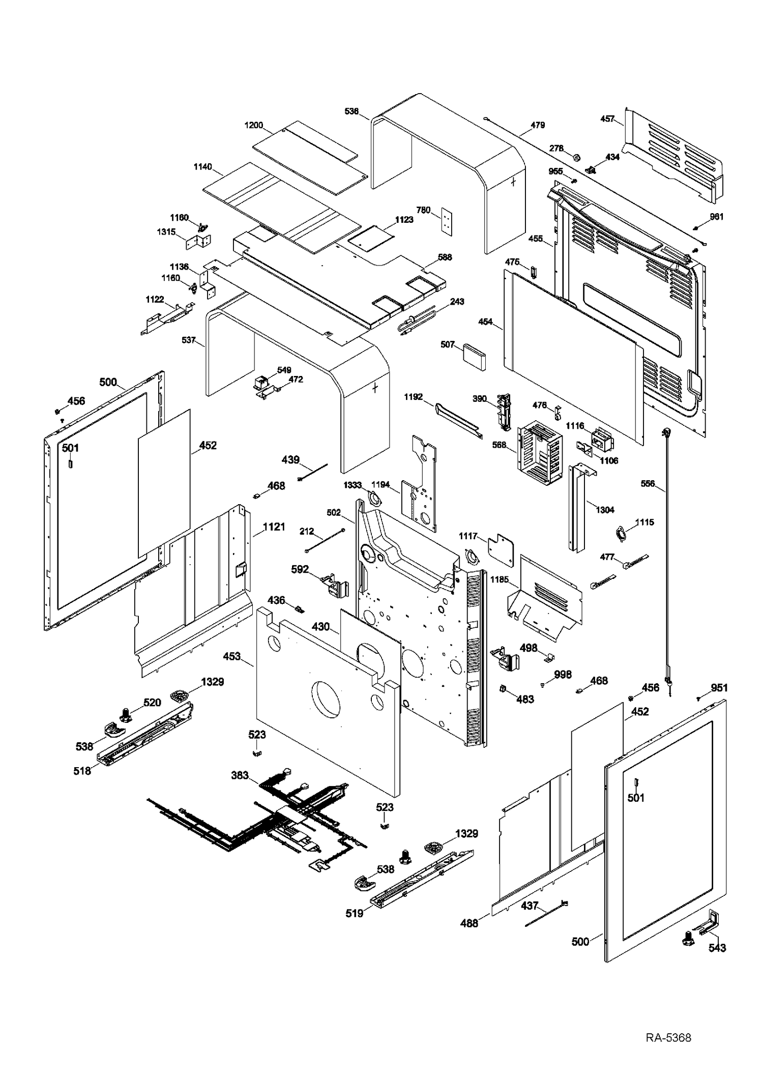 CABINET Diagram and Parts List for PCGB995SET2SS  General Electric Range
