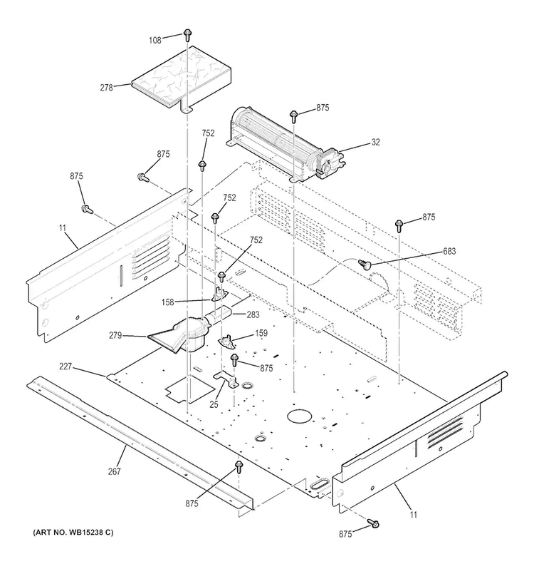 Cooling Fan Diagram and Parts List for JS750EF3ES  General Electric Range