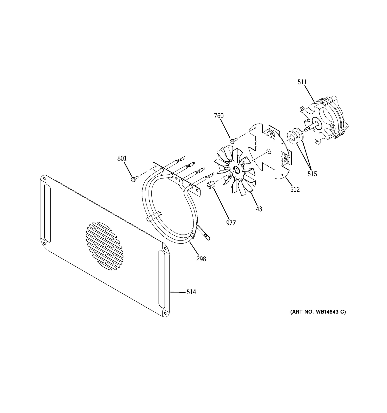 CONVECTION FAN Diagram and Parts List for ZET1DJ1SS  General Electric Wall Oven