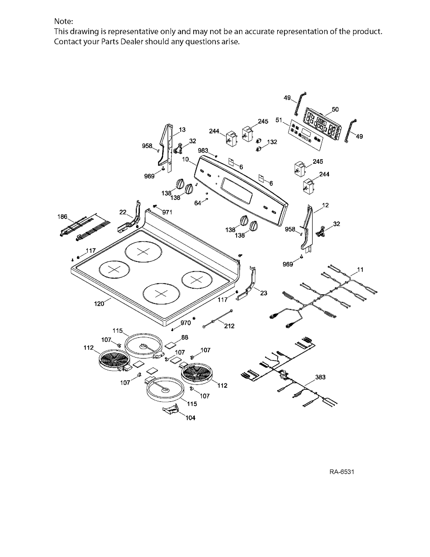CONTROL PANEL & COOKTOP Diagram and Parts List for JCB630SJ2SS  General Electric Range