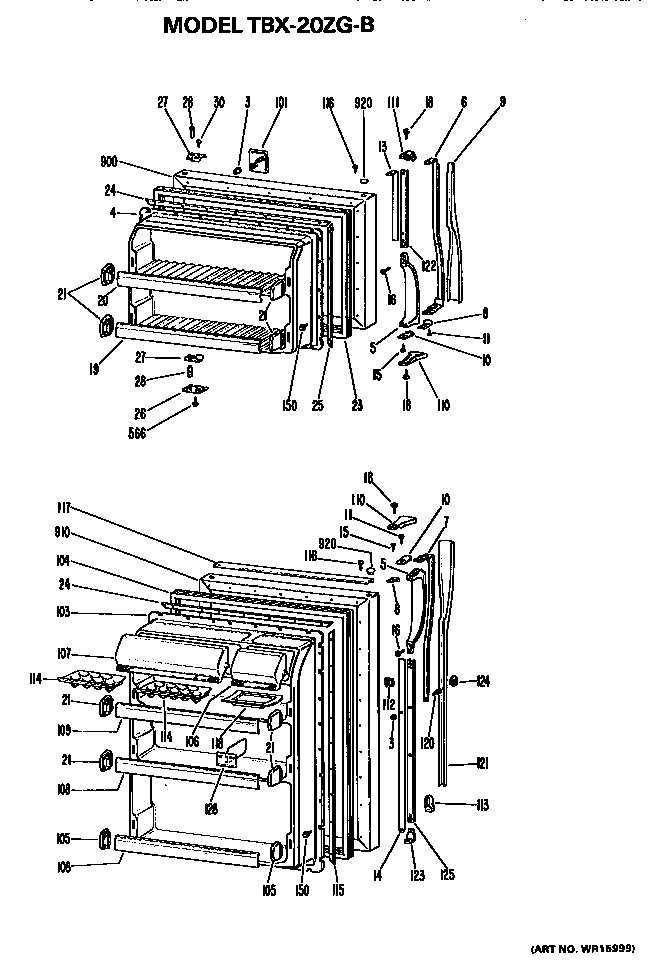 Doors Diagram and Parts List for TBX20ZGB  General Electric Refrigerator