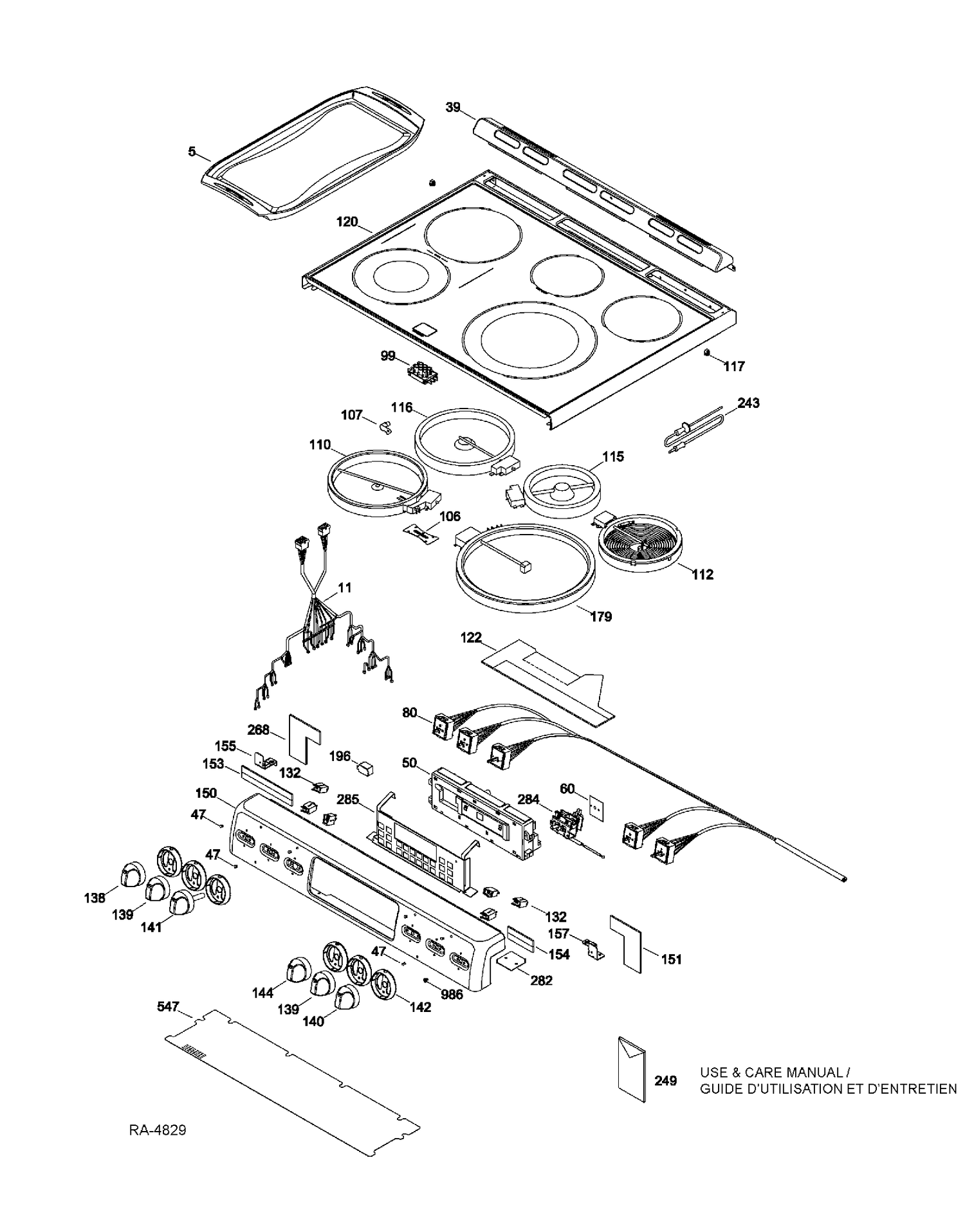 CONTROL PANEL & COOKTOP Diagram and Parts List for CBC980SN3SS  General Electric Range
