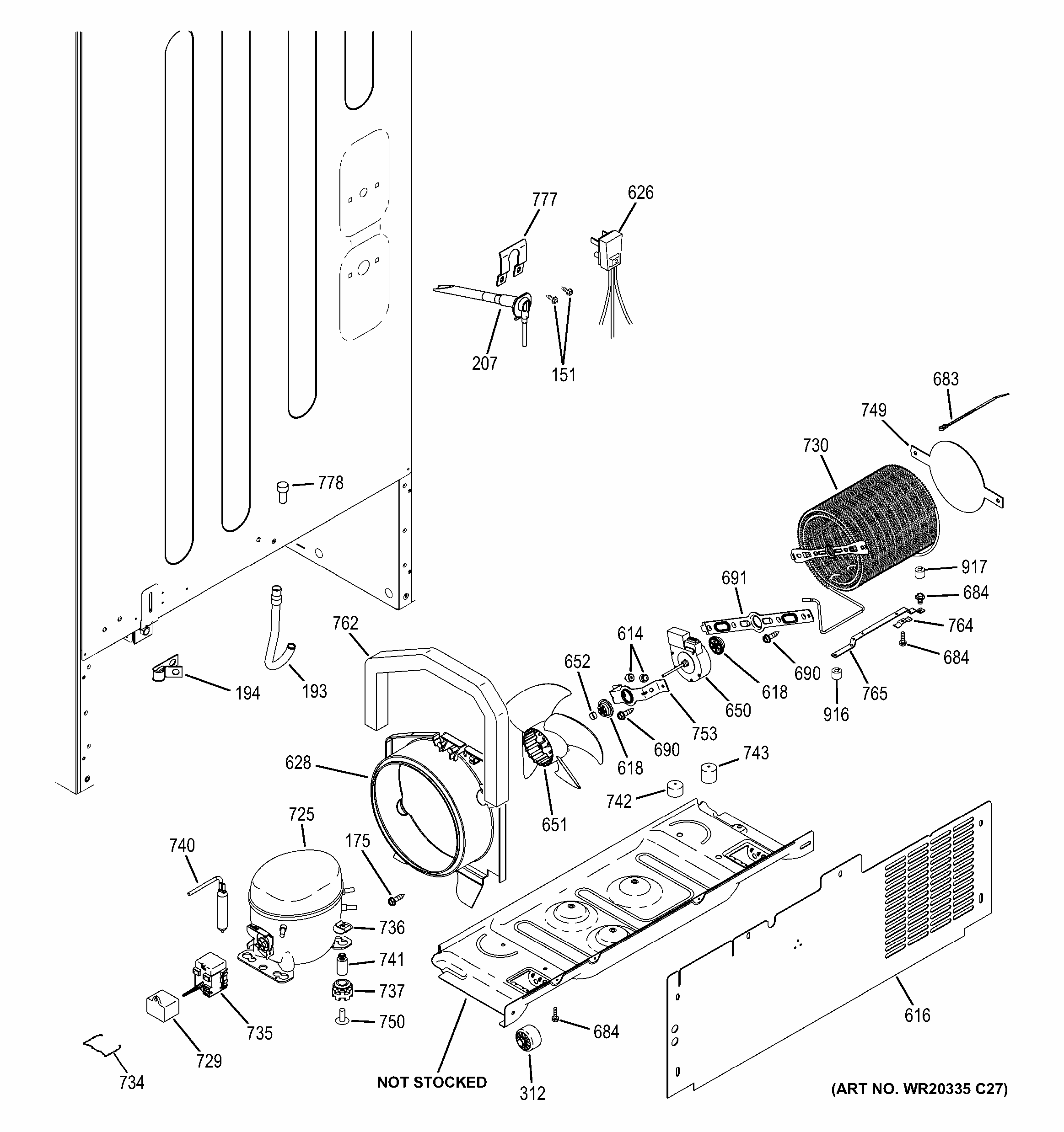 Machine Compartment Diagram and Parts List for GBS20ESHBRSS  General Electric Refrigerator