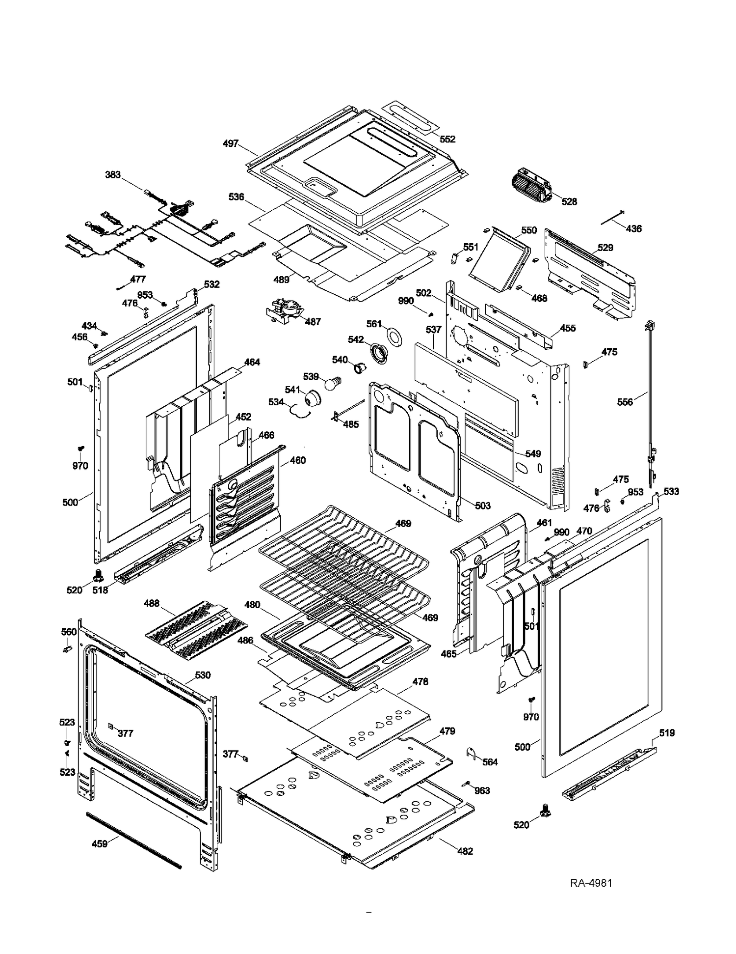 BODY PARTS Diagram and Parts List for JGSP28SER1SS  General Electric Range