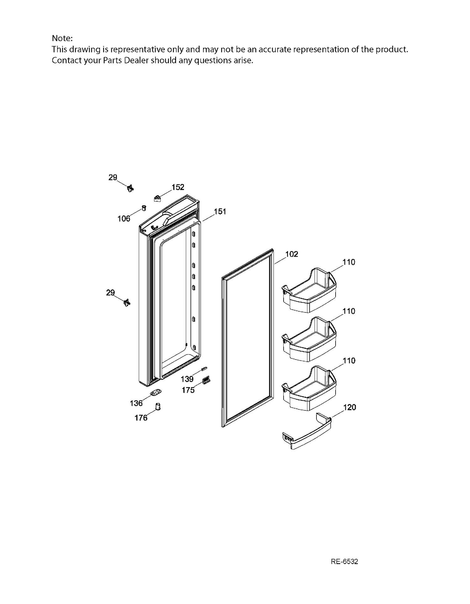 FF DOOR RH Diagram and Parts List for PNE25JGKAKWW  General Electric Refrigerator