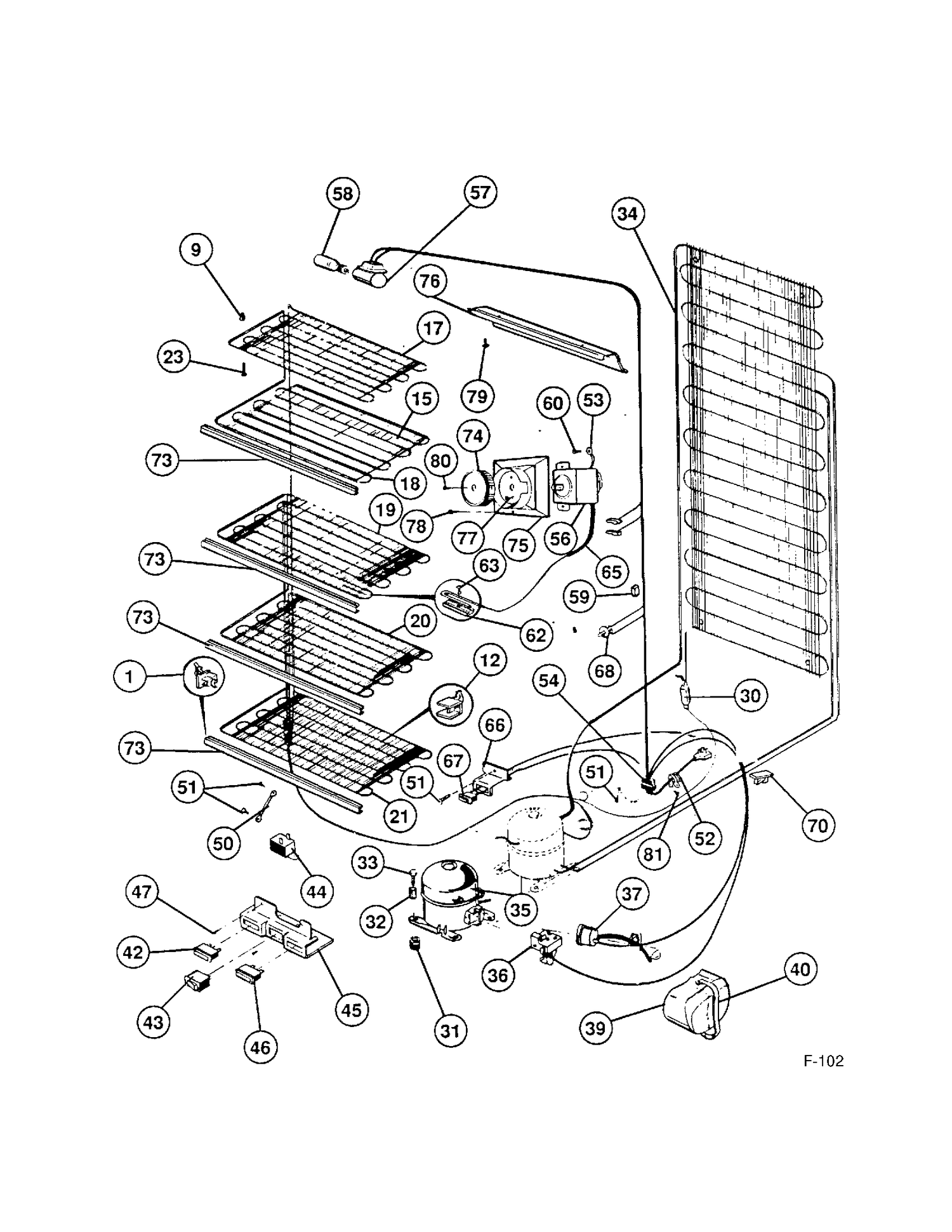 VERTICAL FREEZER Diagram and Parts List for 84160W  General Electric Freezer