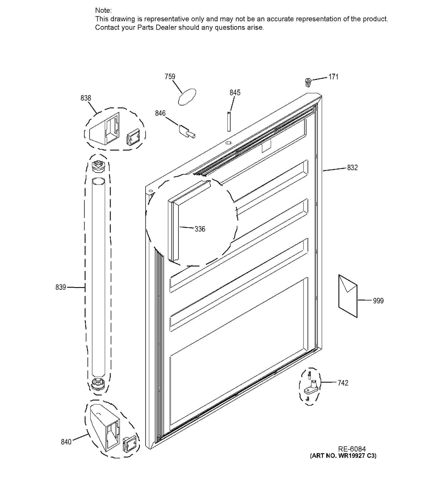 DOOR Diagram and Parts List for ZDOD240HASS  General Electric Refrigerator