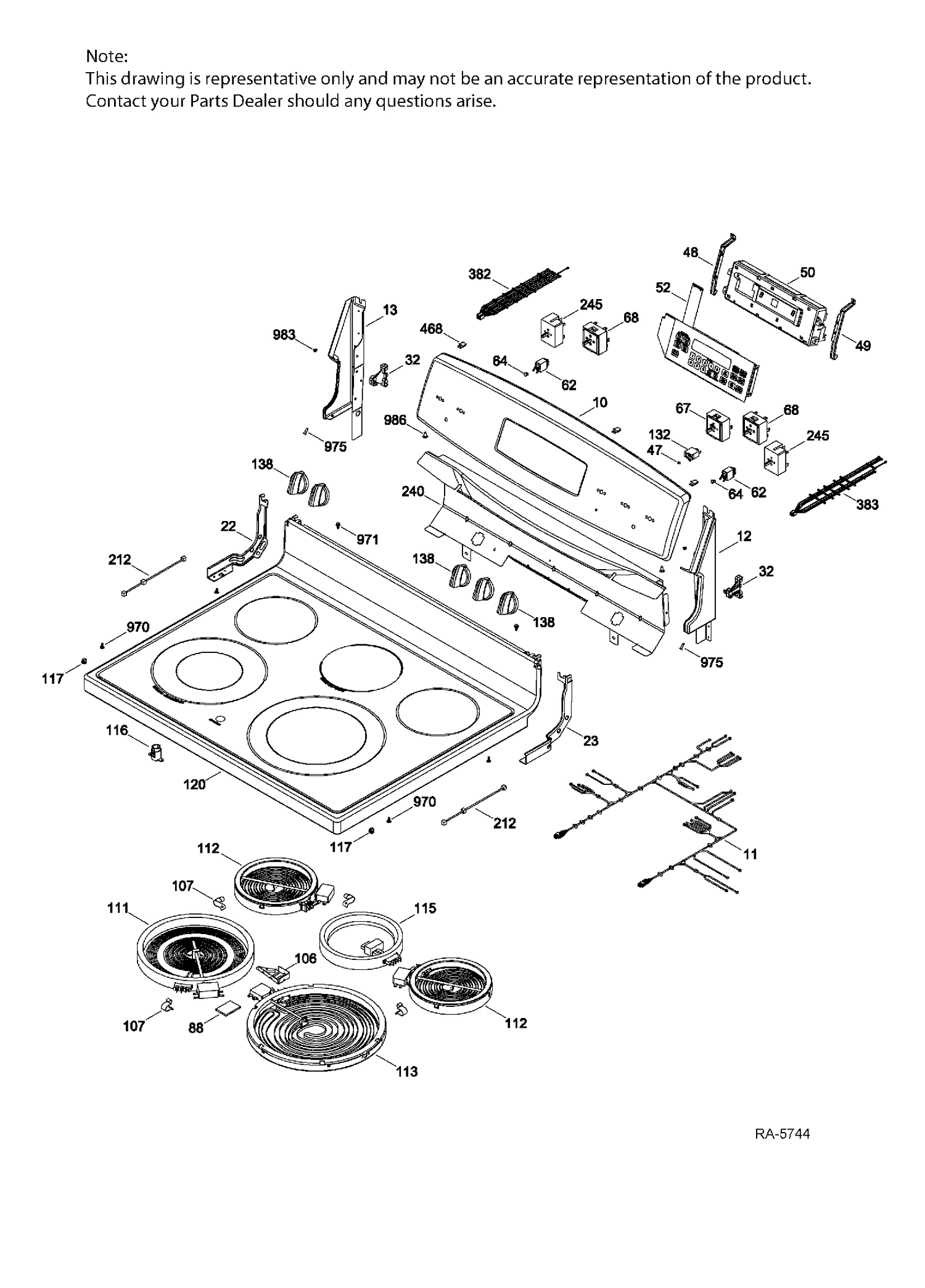 COOKTOP & CONTROL PANEL Diagram and Parts List for JCB860DJ1WW  General Electric Range