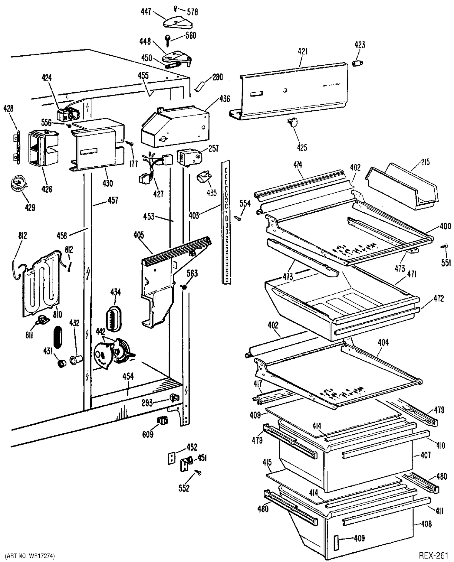 REFRIGERATOR SECTION Diagram and Parts List for TFXC24ELL  General Electric Refrigerator