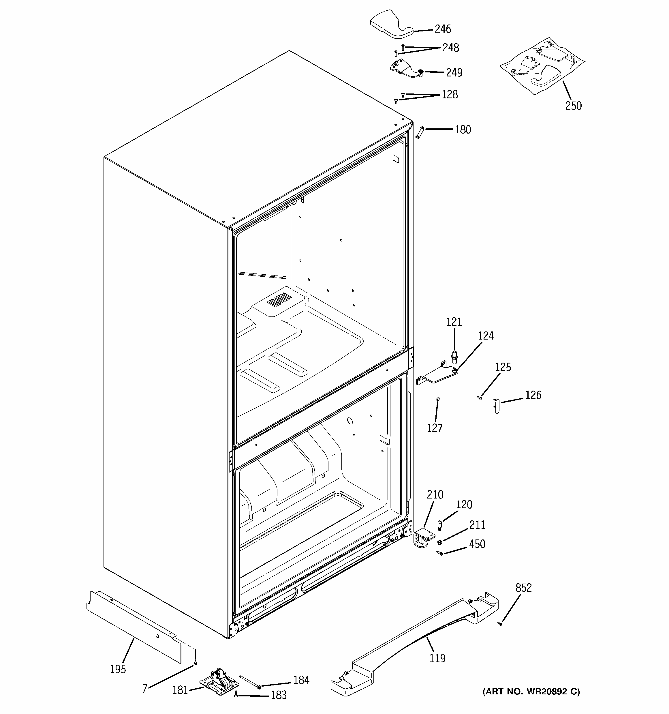 Case Parts Diagram and Parts List for GBS20ESHBRSS  General Electric Refrigerator