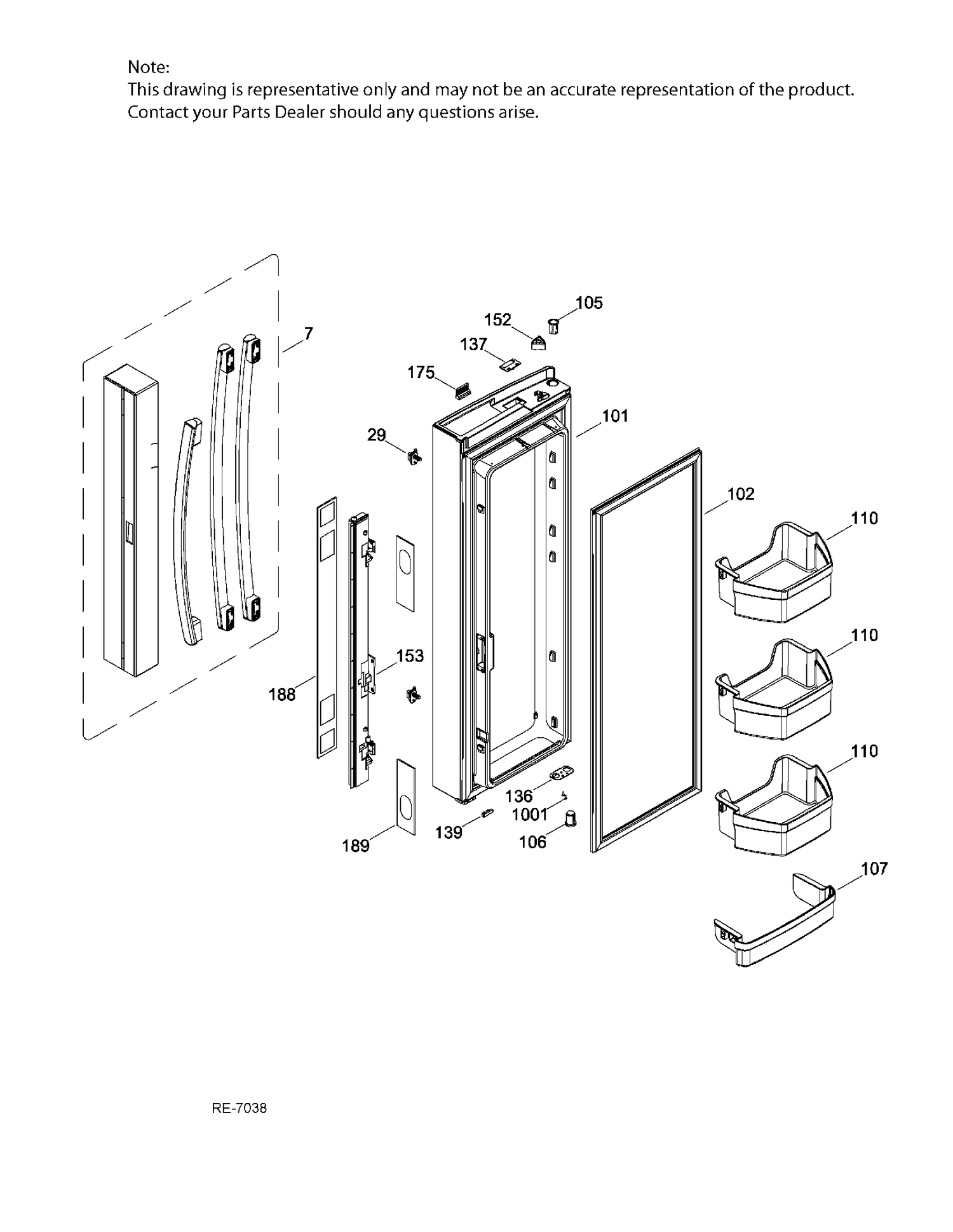 FF DOOR LEFT Diagram and Parts List for PNE21KSKBKSS  General Electric Refrigerator