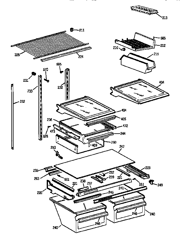 Shelf Parts Diagram and Parts List for TBX2222QAYERAA  General Electric Refrigerator