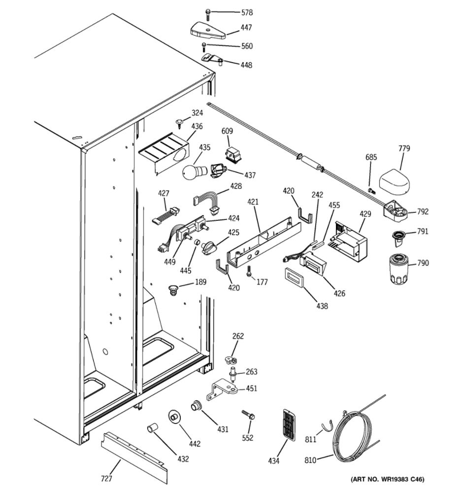 Fresh Food Section Diagram and Parts List for GSS25IFPCCC  General Electric Refrigerator