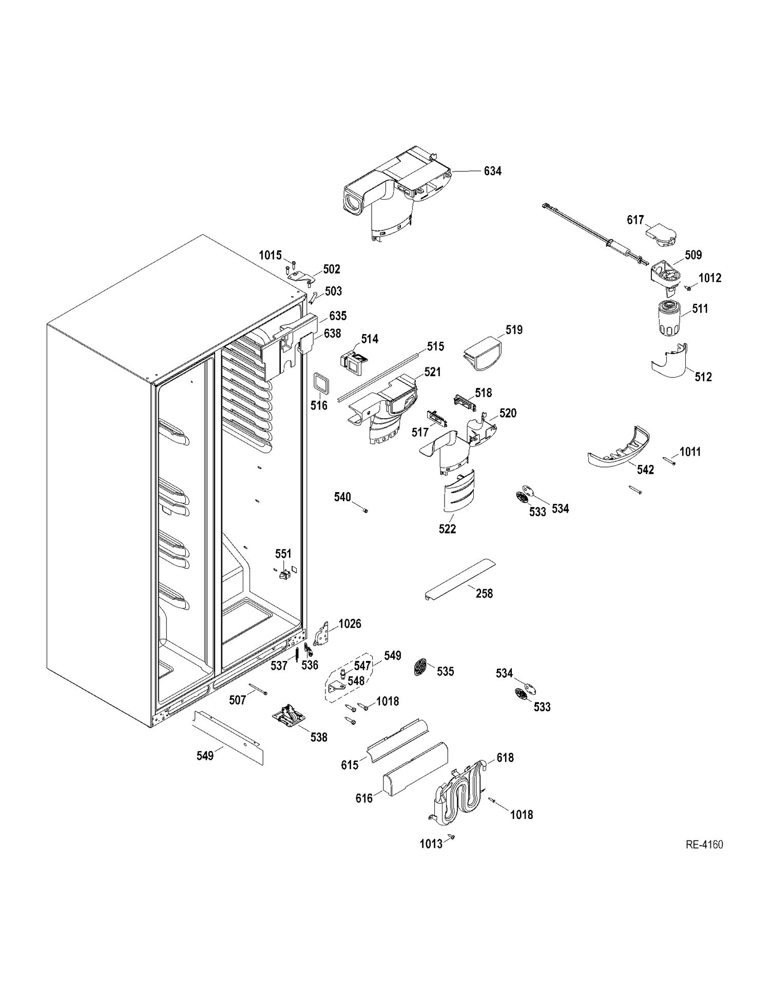FF SECTION Diagram and Parts List for PSRS6PGZADSS  General Electric Refrigerator