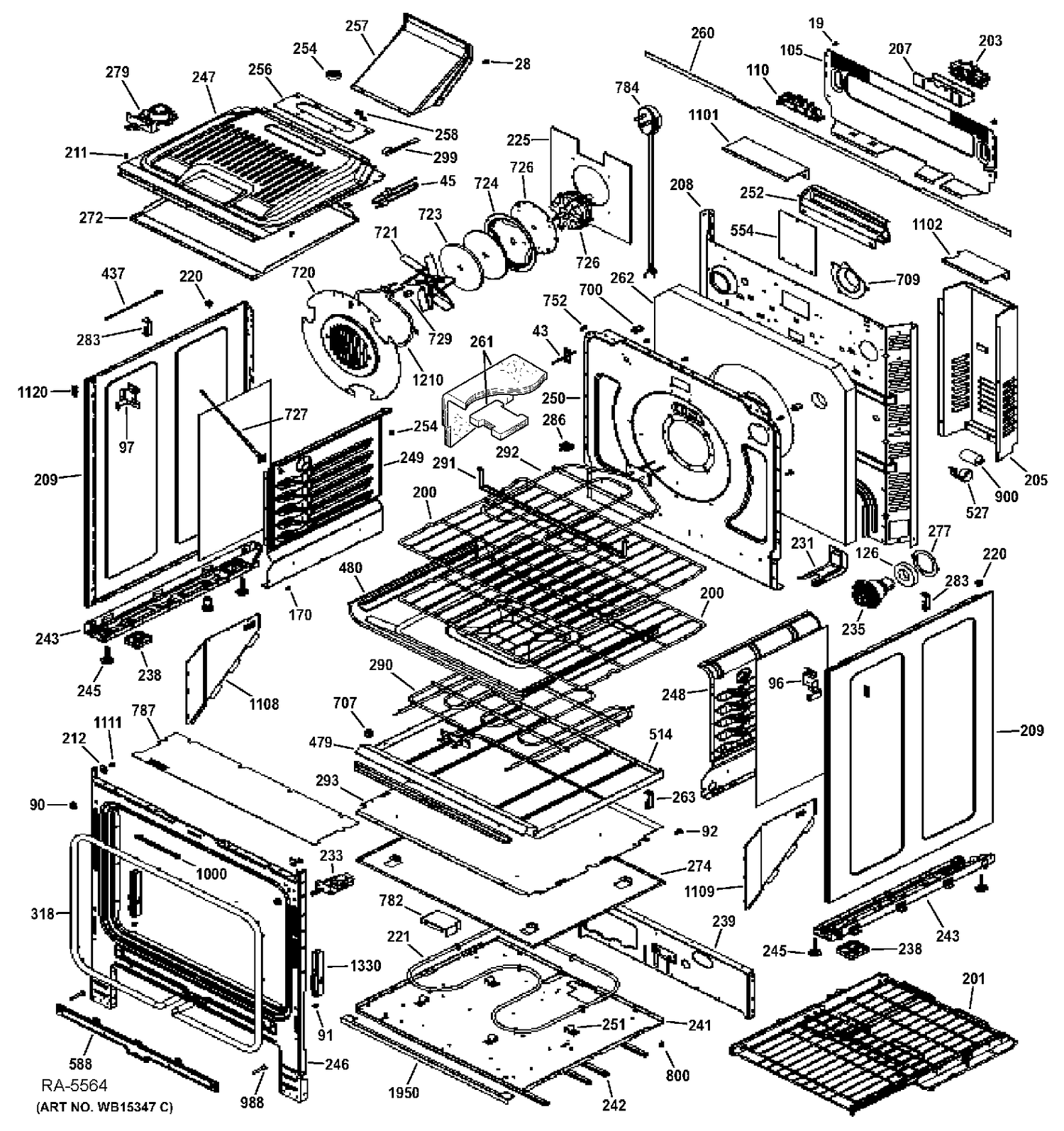 BODY PARTS Diagram and Parts List for PC2S920SEF1SS  General Electric Range