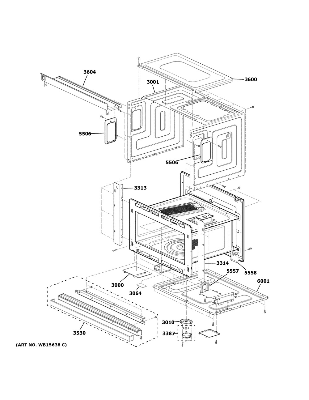 Oven Cavity Parts Diagram and Parts List for ZSB9131N2SS  General Electric Microwave