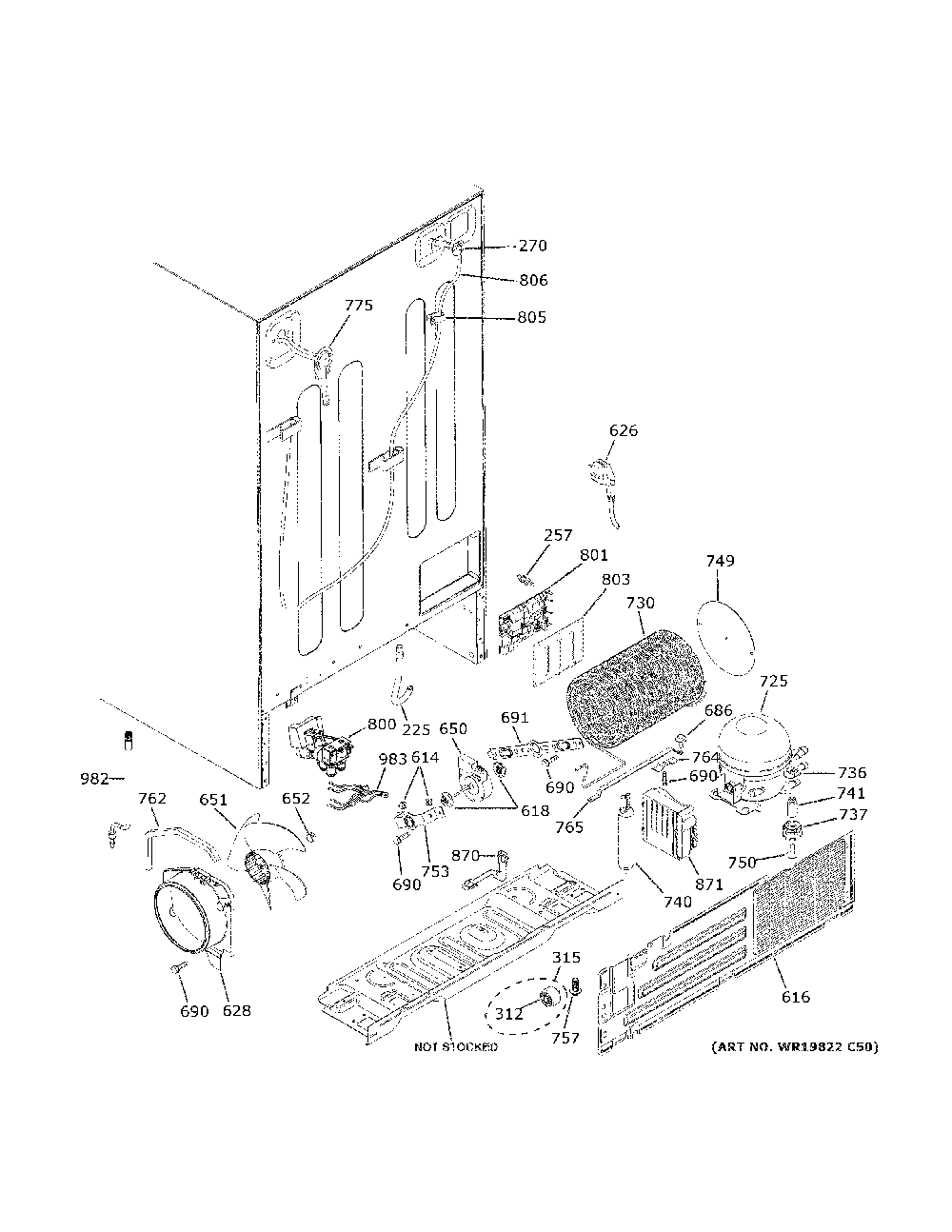 Machine Compartment Diagram and Parts List for PSS28KYHECFS  General Electric Refrigerator