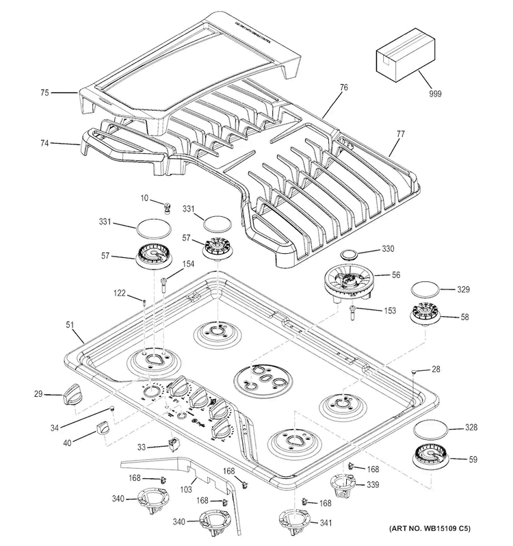 Control Panel & Cooktop Diagram and Parts List for PGP986SET2SS  General Electric Cooktop