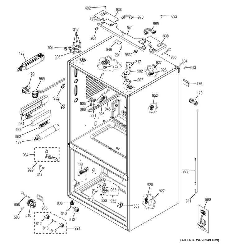 Case Parts Diagram and Parts List for GYE22KSHGSS  General Electric Refrigerator