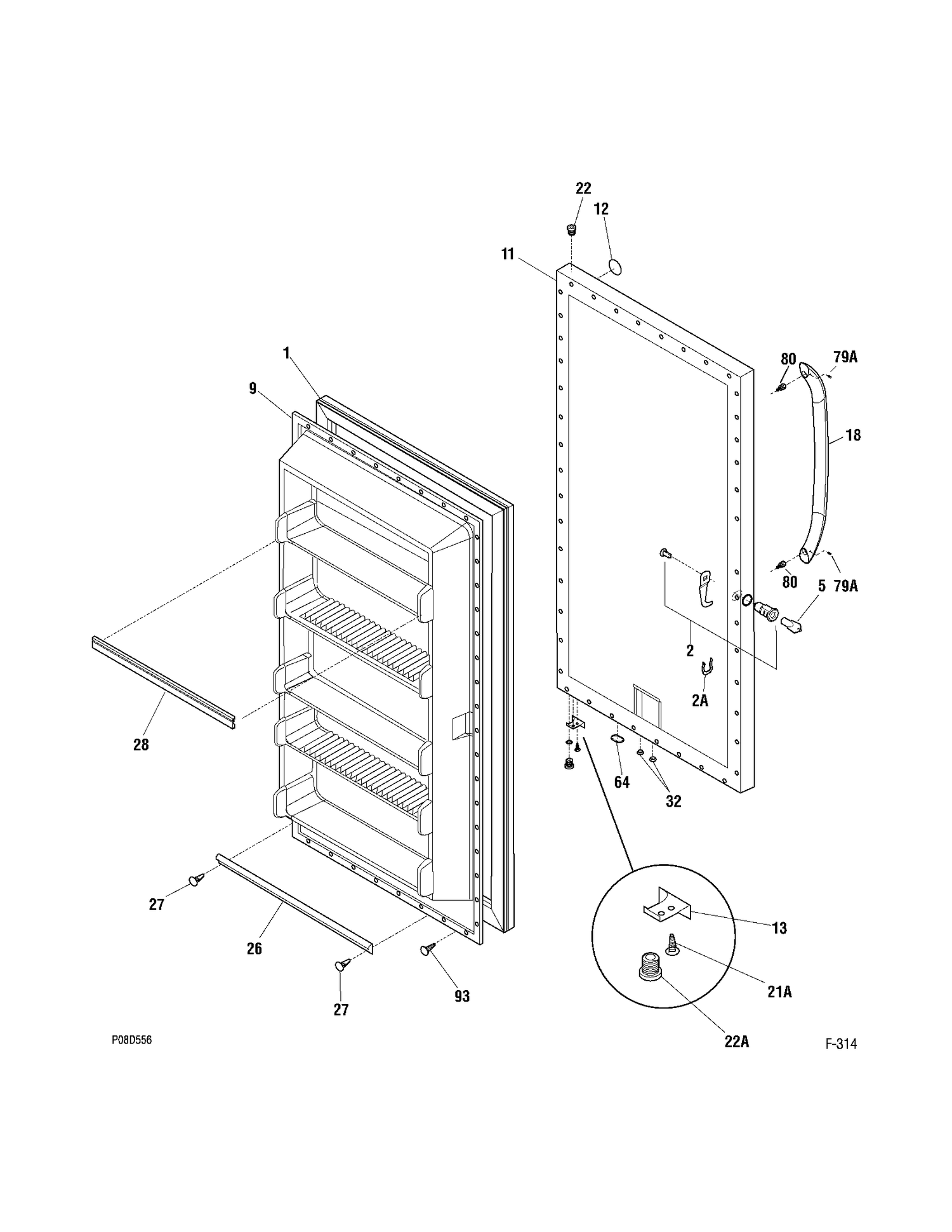 DOOR Diagram and Parts List for FUM14SVBRWW  General Electric Freezer