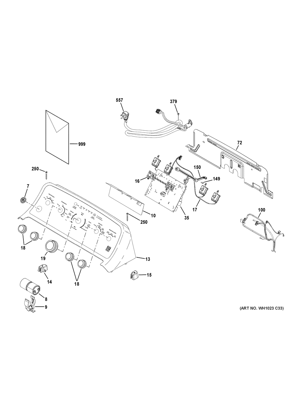 Controls And Backsplash Diagram and Parts List for ETW485ASW0WB  General Electric Washer