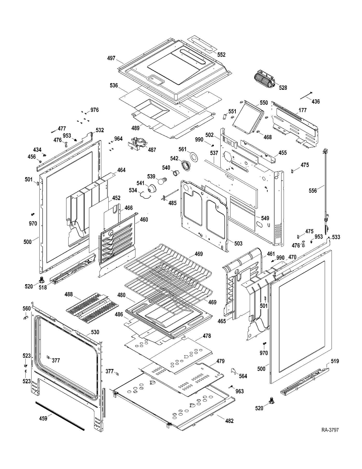 BODY PARTS Diagram and Parts List for JGSP28DER1WW  General Electric Range
