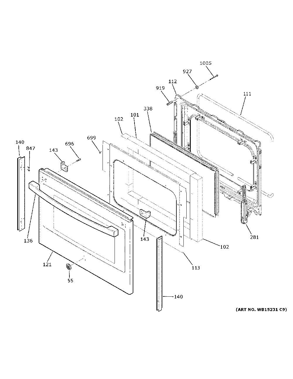 Lower door Diagram and Parts List for JCB865SJ9SS  General Electric Range