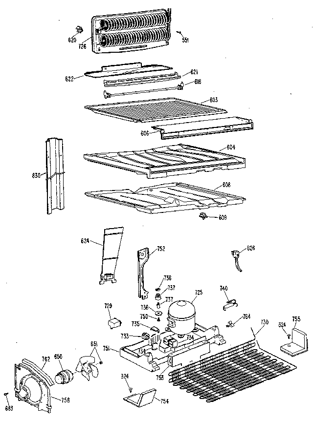 Unit Parts Diagram and Parts List for TBX18BLS  General Electric Refrigerator