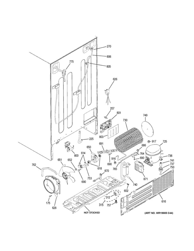 Machine Compartment Diagram and Parts List for GSE23GGKJCWW  General Electric Refrigerator