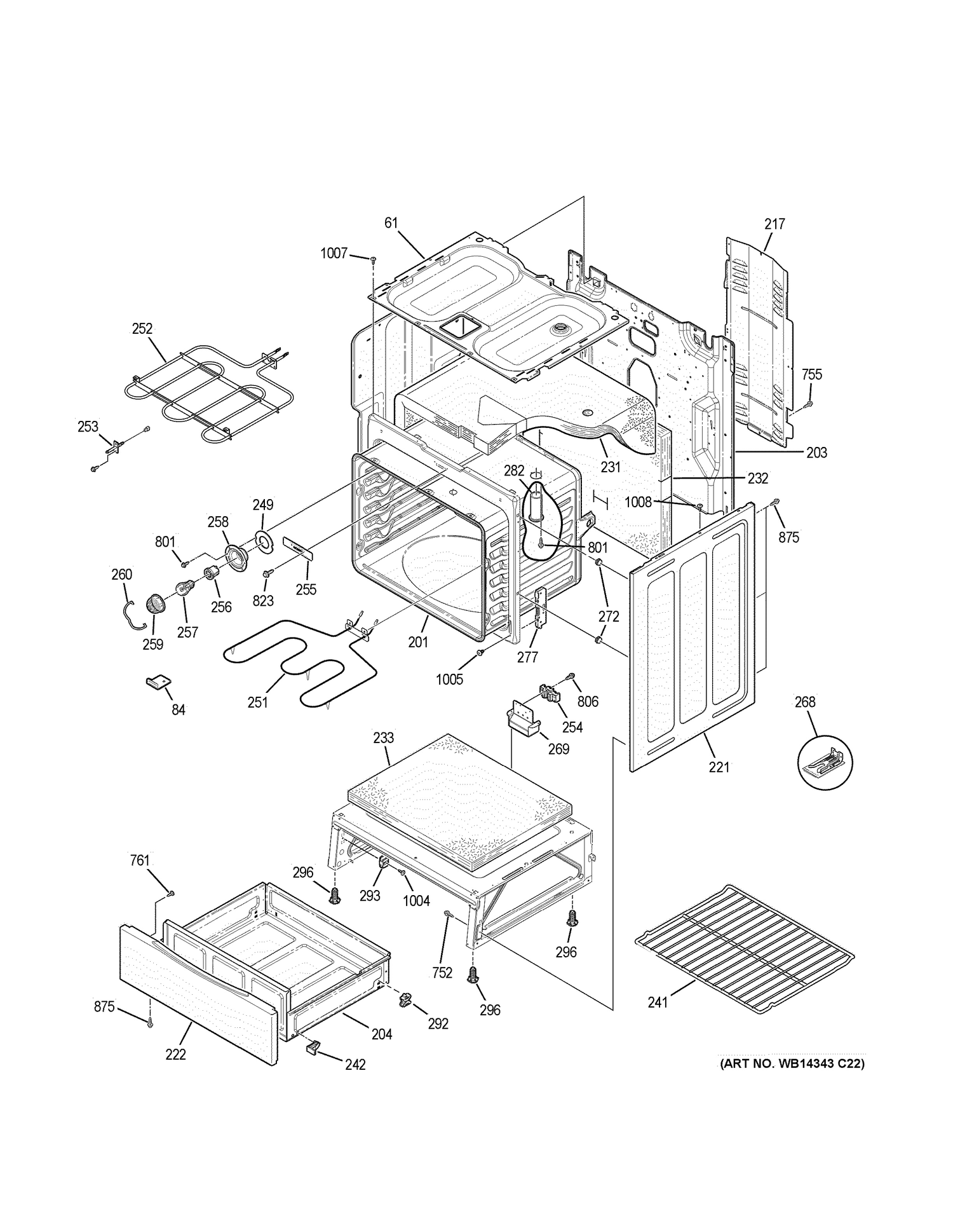BODY PARTS Diagram and Parts List for JB250RK3SS  General Electric Range