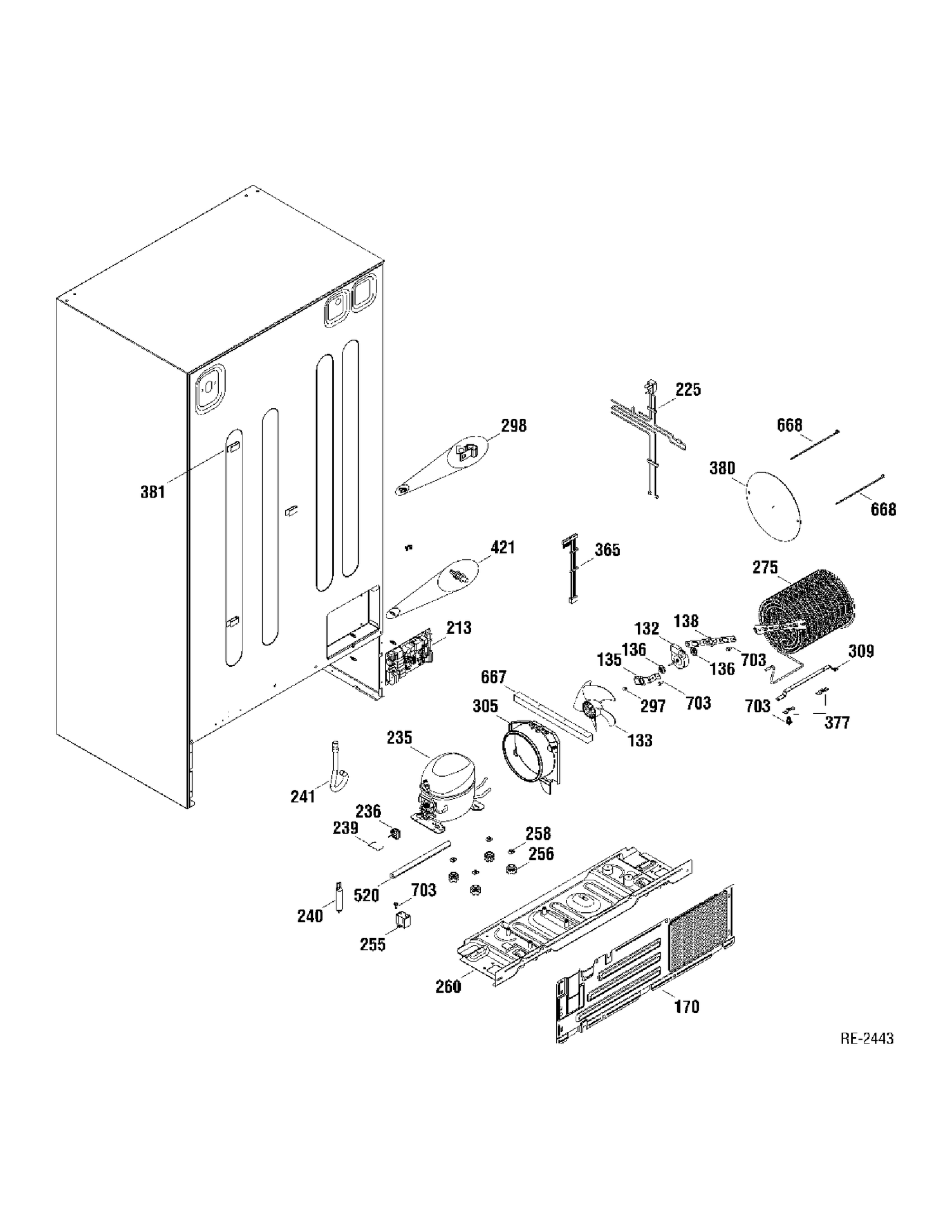 SEALED SYSTEM Diagram and Parts List for GSR23YBTASS  General Electric Refrigerator