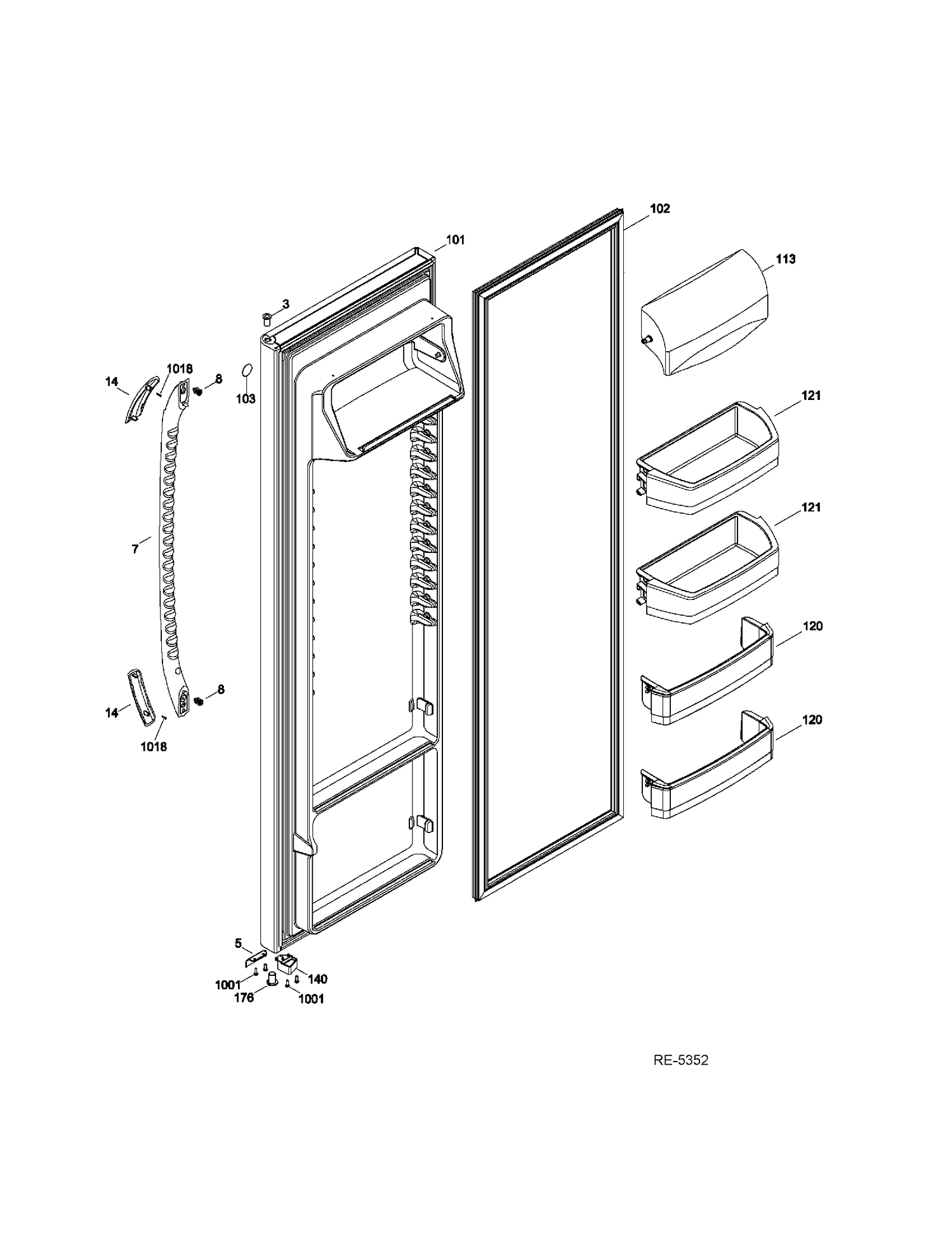 FF DOOR Diagram and Parts List for GSRS3KLZDFBS  General Electric Refrigerator